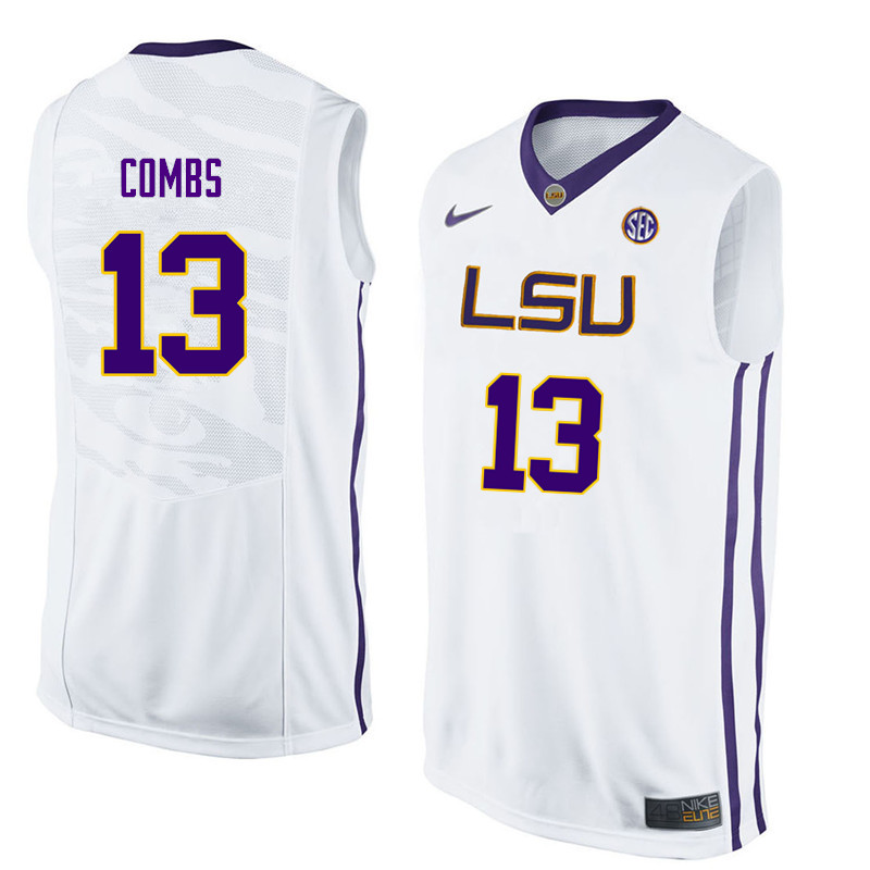 Men #13 Jeremy Combs LSU Tigers College Basketball Jerseys Sale-White